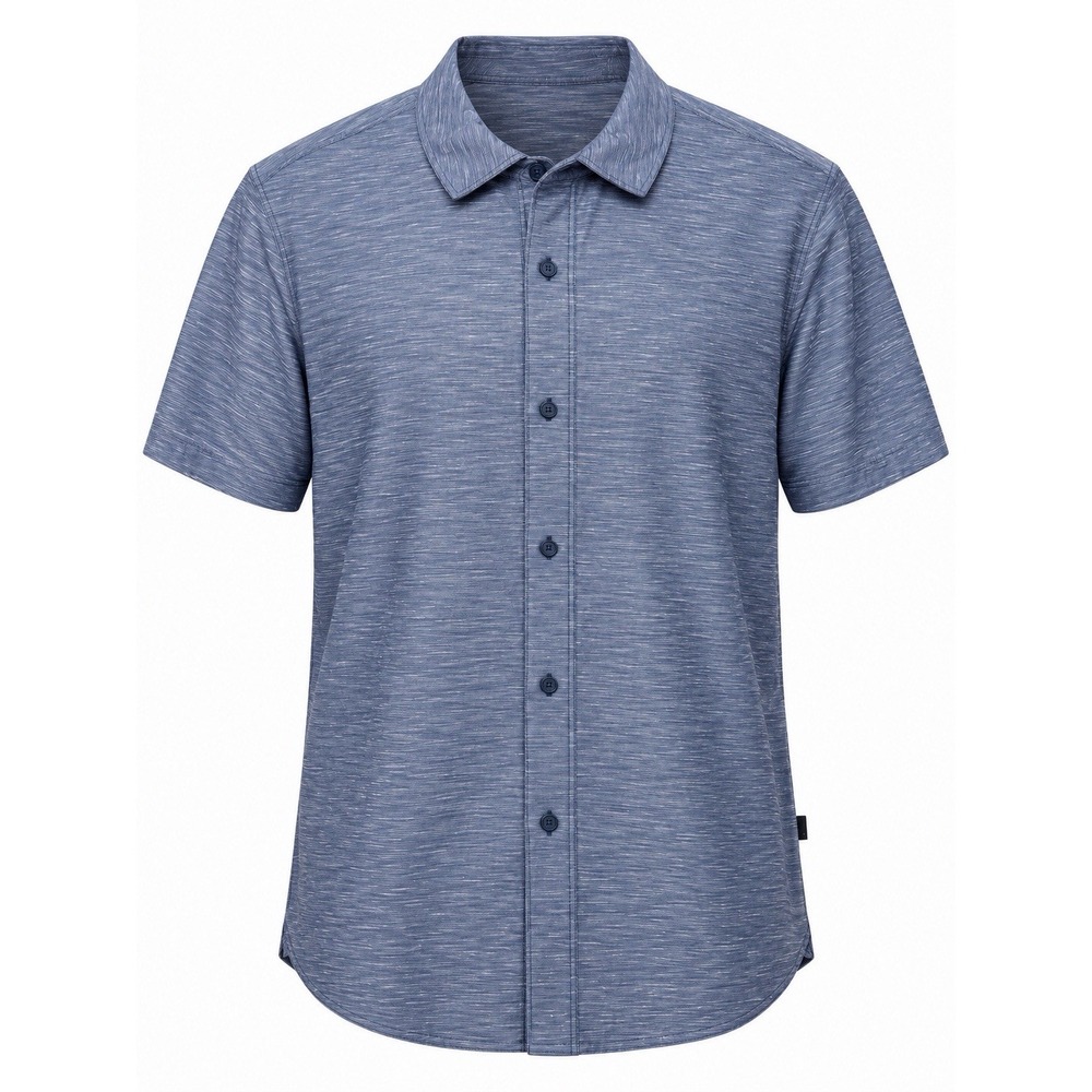 Lululemon Evolution Men's XL Heather Blue Short Sleeve Linen Blend Button Front